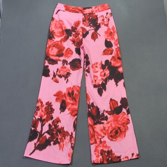 Tuckernuck Pants Women's M Pink Floral Cerise Blossom Erin Wide Leg Side Zip NWT - Picture 2 of 13
